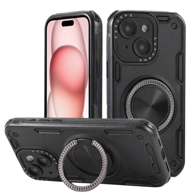 Three-core Mecha 360 Degree Rotation Magnetic Holder Phone Case, For iPhone 15 Pro Max, For iPhone 15, For iPhone 14, For iPhone 14 Pro Max, For iPhone 13 Pro Max, For iPhone 13