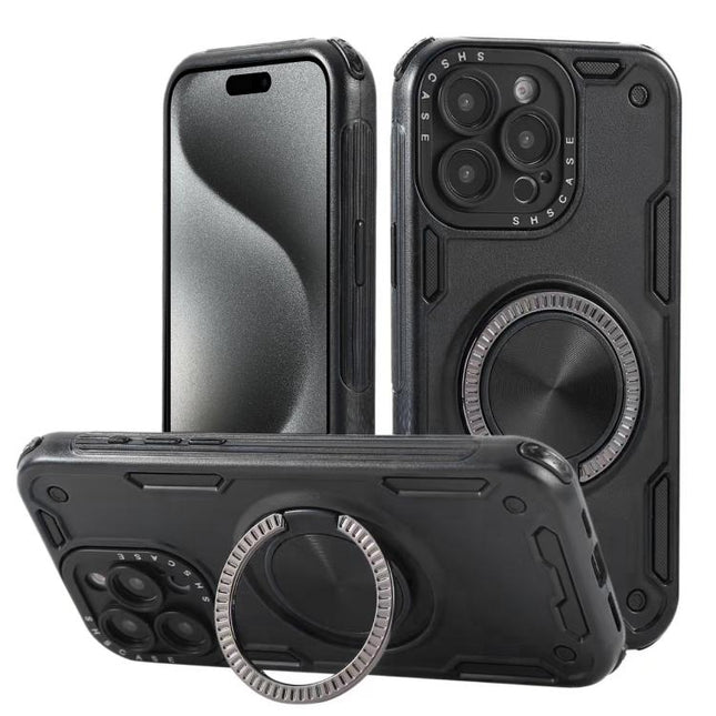 Three-core Mecha 360 Degree Rotation Magnetic Holder Phone Case, For iPhone 15 Pro Max, For iPhone 15, For iPhone 14, For iPhone 14 Pro Max, For iPhone 13 Pro Max, For iPhone 13