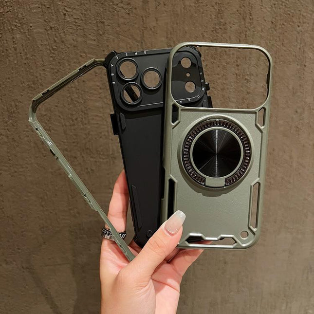 Three-core Mecha 360 Degree Rotation Magnetic Holder Phone Case, For iPhone 17 Pro Max, For iPhone 17 Pro, For iPhone 16 Pro Max, For iPhone 16 Pro, For iPhone 16 Plus, For iPhone 16