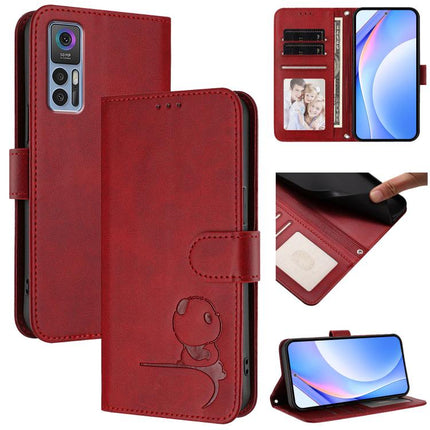 Litter Panda Embossing RFID Leather Phone Case with Lanyard, For TCL 303, For TCL 30T T603DL, For TCL 30 4G / 30 5G / 30 Plus, For TCL 30 SE