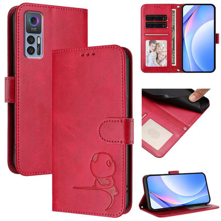 Litter Panda Embossing RFID Leather Phone Case with Lanyard, For TCL 303, For TCL 30T T603DL, For TCL 30 4G / 30 5G / 30 Plus, For TCL 30 SE
