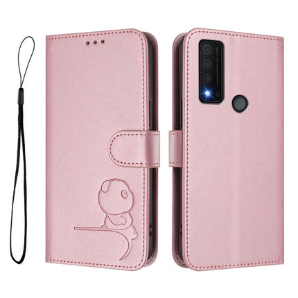Litter Panda Embossing RFID Leather Phone Case with Lanyard, For TCL 30 XE 5G / 30V 5G / T781S