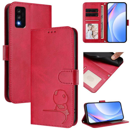 Litter Panda Embossing RFID Leather Phone Case with Lanyard, For TCL 303, For TCL 30T T603DL, For TCL 30 4G / 30 5G / 30 Plus, For TCL 30 SE