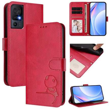 Litter Panda Embossing RFID Leather Phone Case with Lanyard, For TCL 505, For TCL 502, For TCL 40 SE, For TCL 403 / Vodafone Smart M23