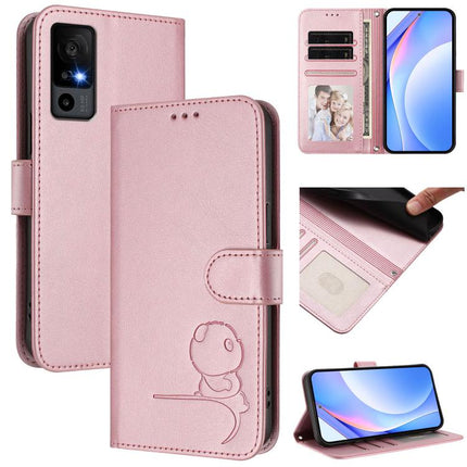 Litter Panda Embossing RFID Leather Phone Case with Lanyard, For TCL 40 R 5G / Sharp Aquos V6, For TCL 30 XL T701DL, For TCL 305 / 306 / 30 SE AL02, For TCL Stylus 5G