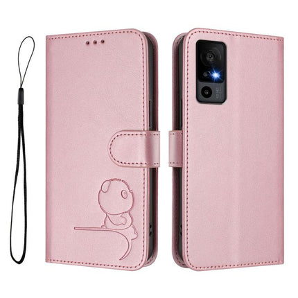 Litter Panda Embossing RFID Leather Phone Case with Lanyard, For TCL 40 R 5G / Sharp Aquos V6, For TCL 30 XL T701DL, For TCL 305 / 306 / 30 SE AL02, For TCL Stylus 5G