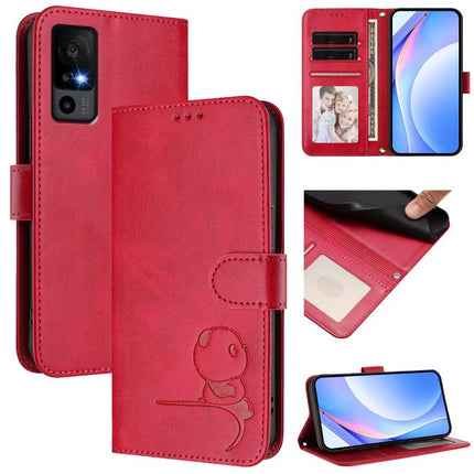 Litter Panda Embossing RFID Leather Phone Case with Lanyard, For TCL 40 R 5G / Sharp Aquos V6, For TCL 30 XL T701DL, For TCL 305 / 306 / 30 SE AL02, For TCL Stylus 5G