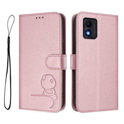 Litter Panda Embossing RFID Leather Phone Case with Lanyard, For TCL 303, For TCL 30T T603DL, For TCL 30 4G / 30 5G / 30 Plus, For TCL 30 SE