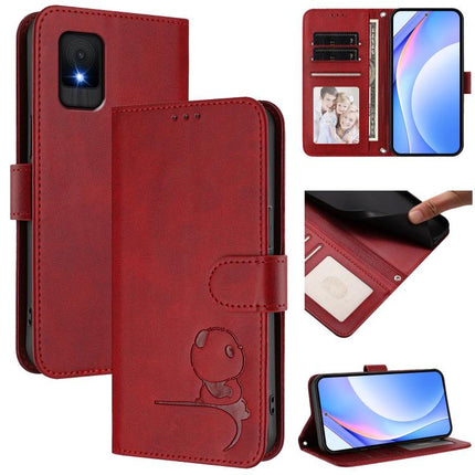 Litter Panda Embossing RFID Leather Phone Case with Lanyard, For TCL 505, For TCL 502, For TCL 40 SE, For TCL 403 / Vodafone Smart M23