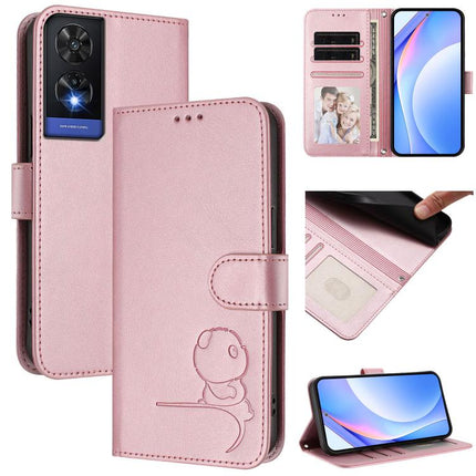 Litter Panda Embossing RFID Leather Phone Case with Lanyard, For TCL 505, For TCL 502, For TCL 40 SE, For TCL 403 / Vodafone Smart M23