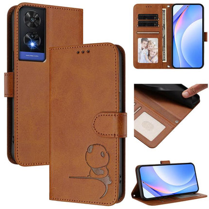 Litter Panda Embossing RFID Leather Phone Case with Lanyard, For TCL 505, For TCL 502, For TCL 40 SE, For TCL 403 / Vodafone Smart M23