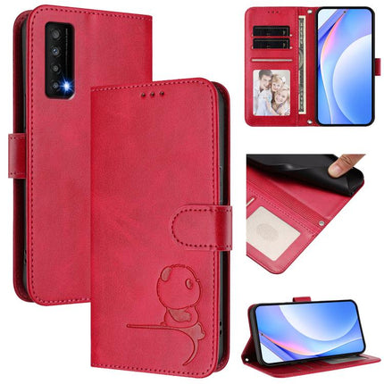 Litter Panda Embossing RFID Leather Phone Case with Lanyard, For TCL 40 R 5G / Sharp Aquos V6, For TCL 30 XL T701DL, For TCL 305 / 306 / 30 SE AL02, For TCL Stylus 5G