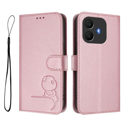 Litter Panda Embossing RFID Leather Phone Case with Lanyard, For TCL K70 Power 4G / K70 4G, For TCL Nxtpaper 70 Pro 5G, For TCL K32 / K33 5G, For TCL 60 SE NxtPaper