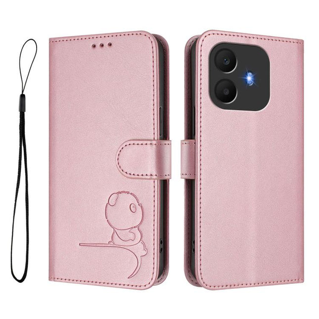 Litter Panda Embossing RFID Leather Phone Case with Lanyard, For TCL K70 Power 4G / K70 4G, For TCL Nxtpaper 70 Pro 5G, For TCL K32 / K33 5G, For TCL 60 SE NxtPaper