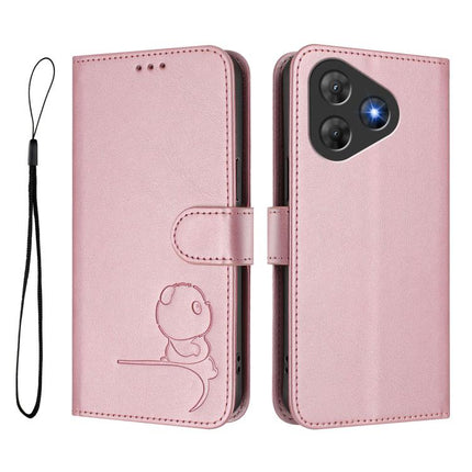 Litter Panda Embossing RFID Leather Phone Case with Lanyard, For Blackview Oscal Flat 2 / 2C, For Blackview Oscal Tiger 13, For Blackview Wave 8 / 8C, For Blackview Shark 9 5G