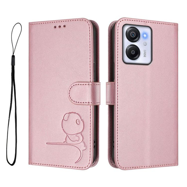 Litter Panda Embossing RFID Leather Phone Case with Lanyard, For Blackview Oscal Modern 8 / Color 8, For Blackview Oscal Flat 1C, For Blackview Wave 6C, For Blackview Shark 8 / Oscal Tiger 12