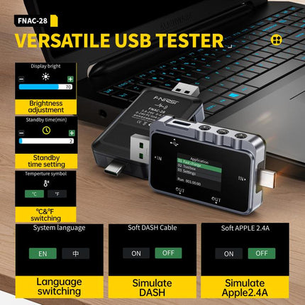 Fnirsi FNAC-28 Multi-function Type-C & USB Professional Grade Ripple Monitoring Tester, FNAC-28