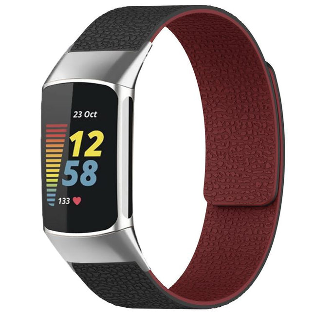 xDfind Litchi Texture Magnetic Silicone Watch Band, For Fitbit Charge 5 / Charge 6, For Fitbit Versa 4/Versa3/Sense2/Sense