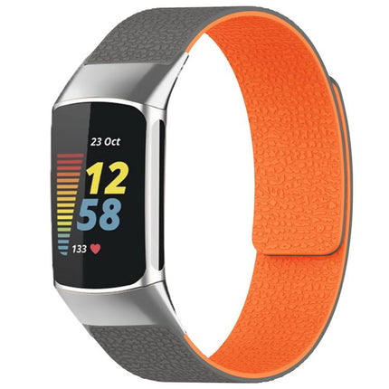 xDfind Litchi Texture Magnetic Silicone Watch Band, For Fitbit Charge 5 / Charge 6, For Fitbit Versa 4/Versa3/Sense2/Sense