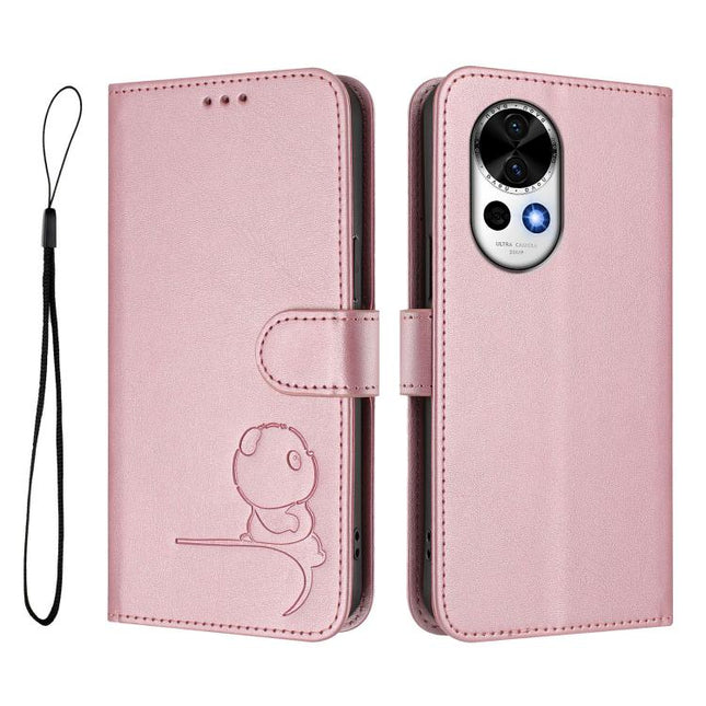 Litter Panda Embossing RFID Leather Phone Case with Lanyard, For Huawei nova 12 / nova 13, For Huawei Pura 70 Pro / 70 Pro+, For Huawei nova 12s, For Huawei Pura 70