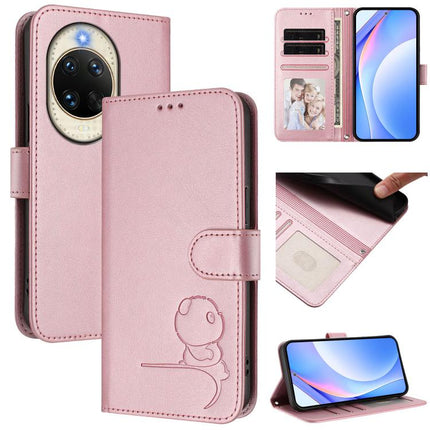 Litter Panda Embossing RFID Leather Phone Case with Lanyard, For Huawei Pura 80, For Huawei nova 14 Ultra, For Huawei nova 14 Pro, For Huawei nova 14