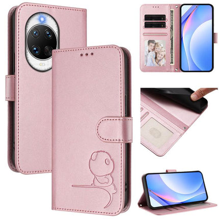 Litter Panda Embossing RFID Leather Phone Case with Lanyard, For Huawei Pura 80, For Huawei nova 14 Ultra, For Huawei nova 14 Pro, For Huawei nova 14