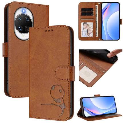 Litter Panda Embossing RFID Leather Phone Case with Lanyard, For Huawei Pura 80, For Huawei nova 14 Ultra, For Huawei nova 14 Pro, For Huawei nova 14