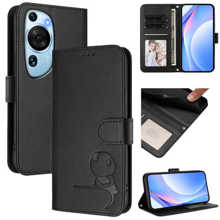Litter Panda Embossing RFID Leather Phone Case with Lanyard, For Huawei Mate 60 Pro / 60 Pro+, For Huawei Mate 60, For Huawei P60 Art, For Huawei P60 / P60 Pro