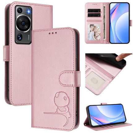 Litter Panda Embossing RFID Leather Phone Case with Lanyard, For Huawei Mate 60 Pro / 60 Pro+, For Huawei Mate 60, For Huawei P60 Art, For Huawei P60 / P60 Pro