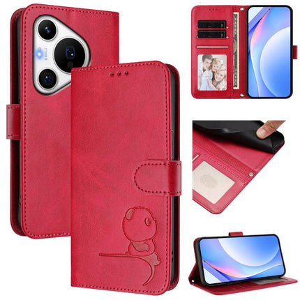 Litter Panda Embossing RFID Leather Phone Case with Lanyard, For Huawei nova 12 / nova 13, For Huawei Pura 70 Pro / 70 Pro+, For Huawei nova 12s, For Huawei Pura 70
