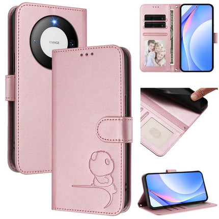 Litter Panda Embossing RFID Leather Phone Case with Lanyard, For Huawei Mate 60 Pro / 60 Pro+, For Huawei Mate 60, For Huawei P60 Art, For Huawei P60 / P60 Pro