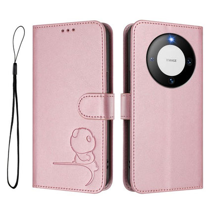 Litter Panda Embossing RFID Leather Phone Case with Lanyard, For Huawei Mate 60 Pro / 60 Pro+, For Huawei Mate 60, For Huawei P60 Art, For Huawei P60 / P60 Pro