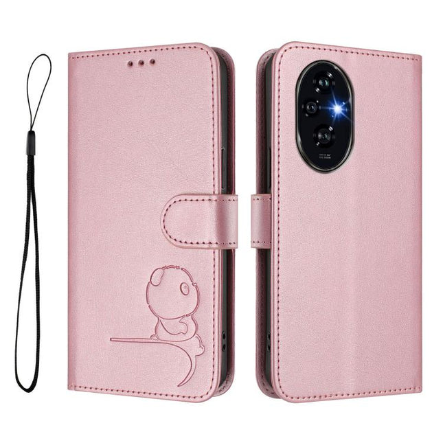Litter Panda Embossing RFID Leather Phone Case with Lanyard, For Honor 200 Pro, For Honor 200 Lite Global, For Honor 90 Smart / X7b 5G / X7b 4G, For Honor Magic6 Pro