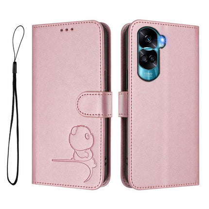 Litter Panda Embossing RFID Leather Phone Case with Lanyard, For Honor 90 Lite /  X50i, For Honor 90 Pro, For Honor 90, For Honor X7a / Play7T