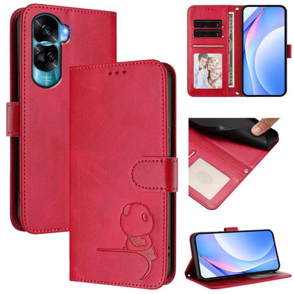 Litter Panda Embossing RFID Leather Phone Case with Lanyard, For Honor 90 Lite /  X50i, For Honor 90 Pro, For Honor 90, For Honor X7a / Play7T