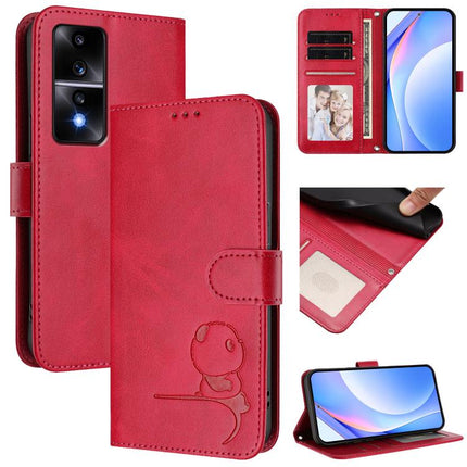 Litter Panda Embossing RFID Leather Phone Case with Lanyard, For Honor Magic5 Pro, For Honor X9a / Magic5 Lite / X40, For Honor 80 GT, For Honor 80