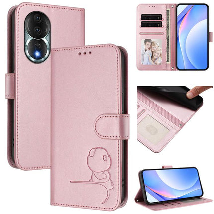 Litter Panda Embossing RFID Leather Phone Case with Lanyard, For Honor Magic5 Pro, For Honor X9a / Magic5 Lite / X40, For Honor 80 GT, For Honor 80