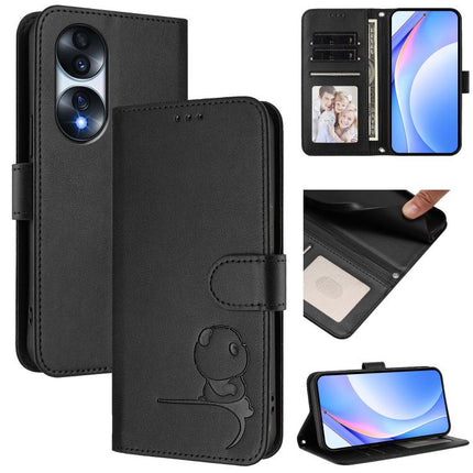 Litter Panda Embossing RFID Leather Phone Case with Lanyard, For Honor X40i, For Honor 70 Pro, For Honor 70, For Honor X8 4G / X30i / Play6T Pro