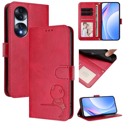 Litter Panda Embossing RFID Leather Phone Case with Lanyard, For Honor X40i, For Honor 70 Pro, For Honor 70, For Honor X8 4G / X30i / Play6T Pro