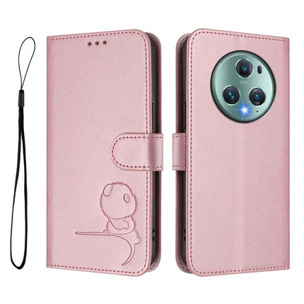 Litter Panda Embossing RFID Leather Phone Case with Lanyard, For Honor Magic5 Pro, For Honor X9a / Magic5 Lite / X40, For Honor 80 GT, For Honor 80