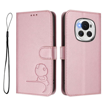 Litter Panda Embossing RFID Leather Phone Case with Lanyard, For Honor Magic6, For Honor X8b 4G, For Honor X9b / Magic6 Lite 5G, For Honor X8a 5G / X8 5G / X6 4G