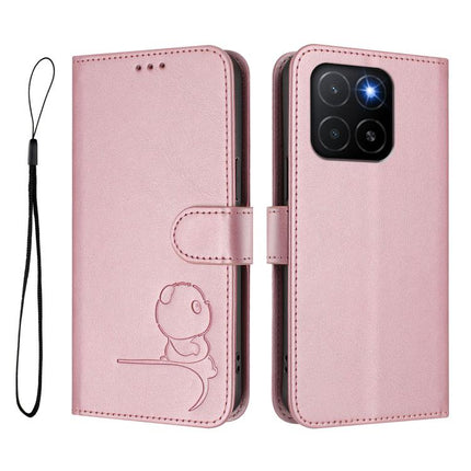 Litter Panda Embossing RFID Leather Phone Case with Lanyard, For Honor X5b / X5b Plus 4G, For Honor 200 Smart 5G / X7c 4G, For Honor X6b / X6a 4G, For Honor 200
