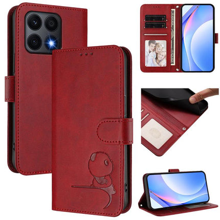 Litter Panda Embossing RFID Leather Phone Case with Lanyard, For Honor Magic6, For Honor X8b 4G, For Honor X9b / Magic6 Lite 5G, For Honor X8a 5G / X8 5G / X6 4G