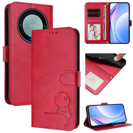 Litter Panda Embossing RFID Leather Phone Case with Lanyard, For Honor Magic5 Pro, For Honor X9a / Magic5 Lite / X40, For Honor 80 GT, For Honor 80