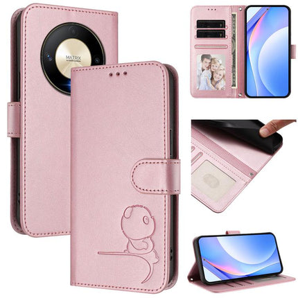 Litter Panda Embossing RFID Leather Phone Case with Lanyard, For Honor Magic6, For Honor X8b 4G, For Honor X9b / Magic6 Lite 5G, For Honor X8a 5G / X8 5G / X6 4G
