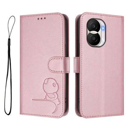 Litter Panda Embossing RFID Leather Phone Case with Lanyard, For Honor X40i, For Honor 70 Pro, For Honor 70, For Honor X8 4G / X30i / Play6T Pro