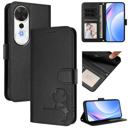 Litter Panda Embossing RFID Leather Phone Case with Lanyard, For Honor Magic8, For Honor Play 70 Plus 5G, For Honor X5c Plus, For Honor X6c