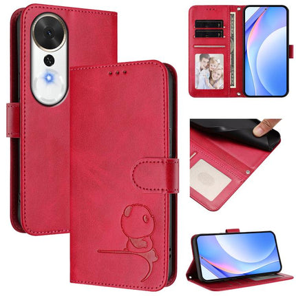 Litter Panda Embossing RFID Leather Phone Case with Lanyard, For Honor Magic8, For Honor Play 70 Plus 5G, For Honor X5c Plus, For Honor X6c