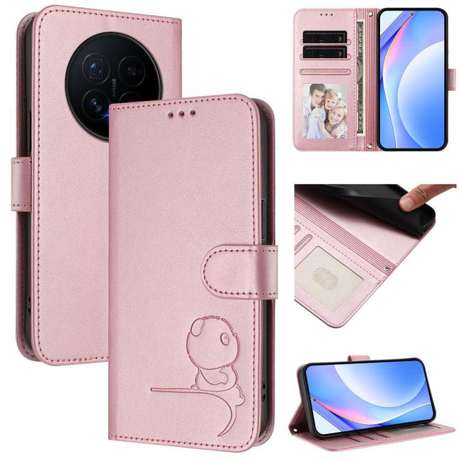 Litter Panda Embossing RFID Leather Phone Case with Lanyard, For Honor Magic8, For Honor Play 70 Plus 5G, For Honor X5c Plus, For Honor X6c