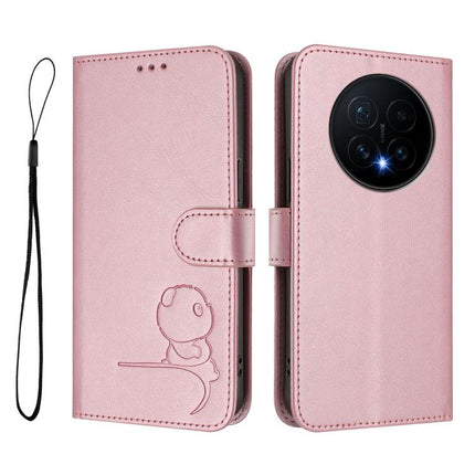 Litter Panda Embossing RFID Leather Phone Case with Lanyard, For Honor Magic8, For Honor Play 70 Plus 5G, For Honor X5c Plus, For Honor X6c